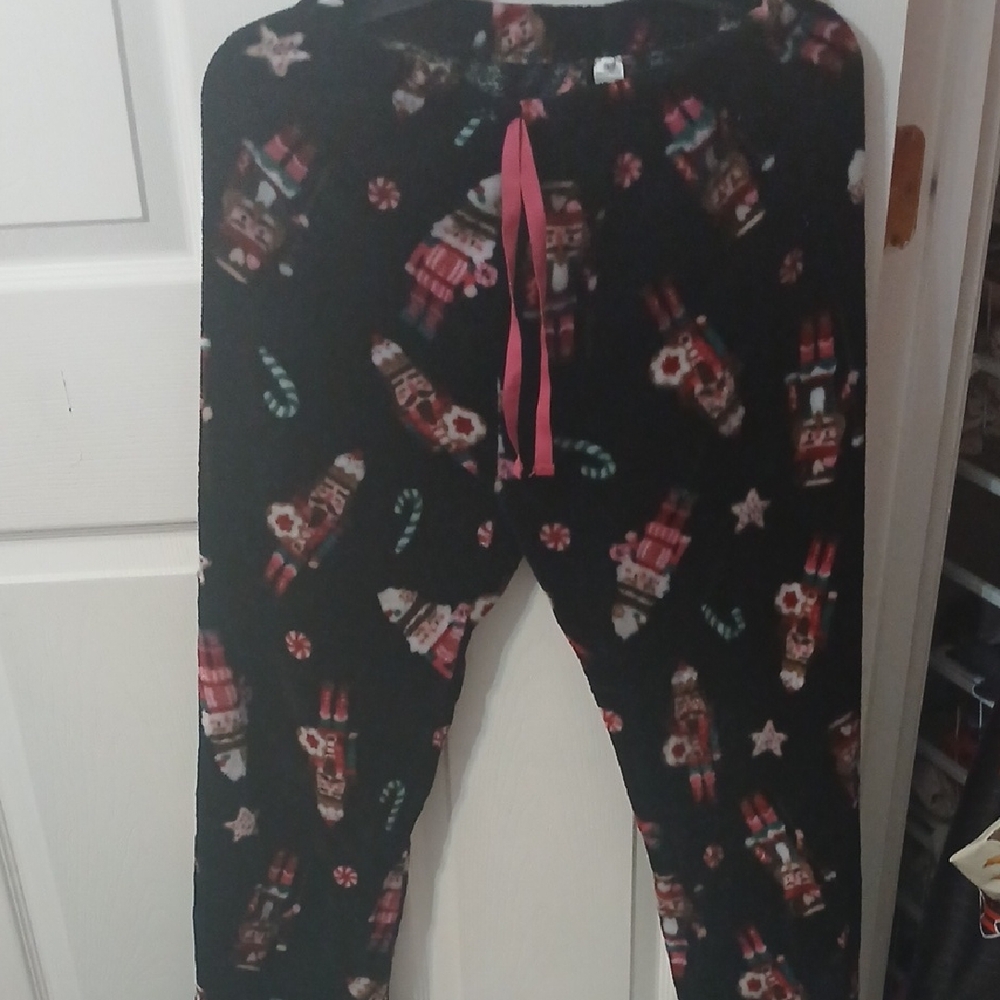 Kids Black Holiday Nutcracker Pajama Pants - Pink Drawstring